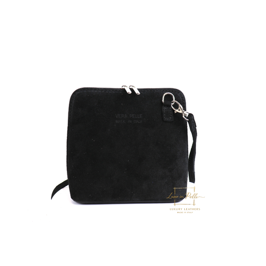 Small Suede Leather Crossbody Bag - Lussoinpelle Black Crossbody bags
