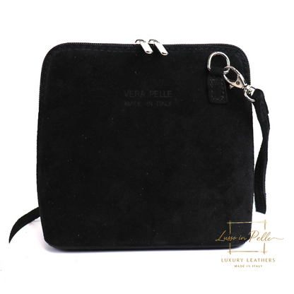 Small Suede Leather Crossbody Bag - Lussoinpelle Black Crossbody bags