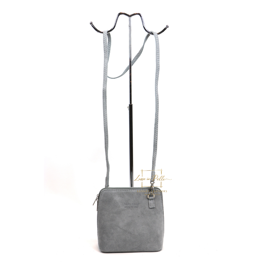 Small Suede Leather Crossbody Bag - Lussoinpelle Light gray Crossbody bags