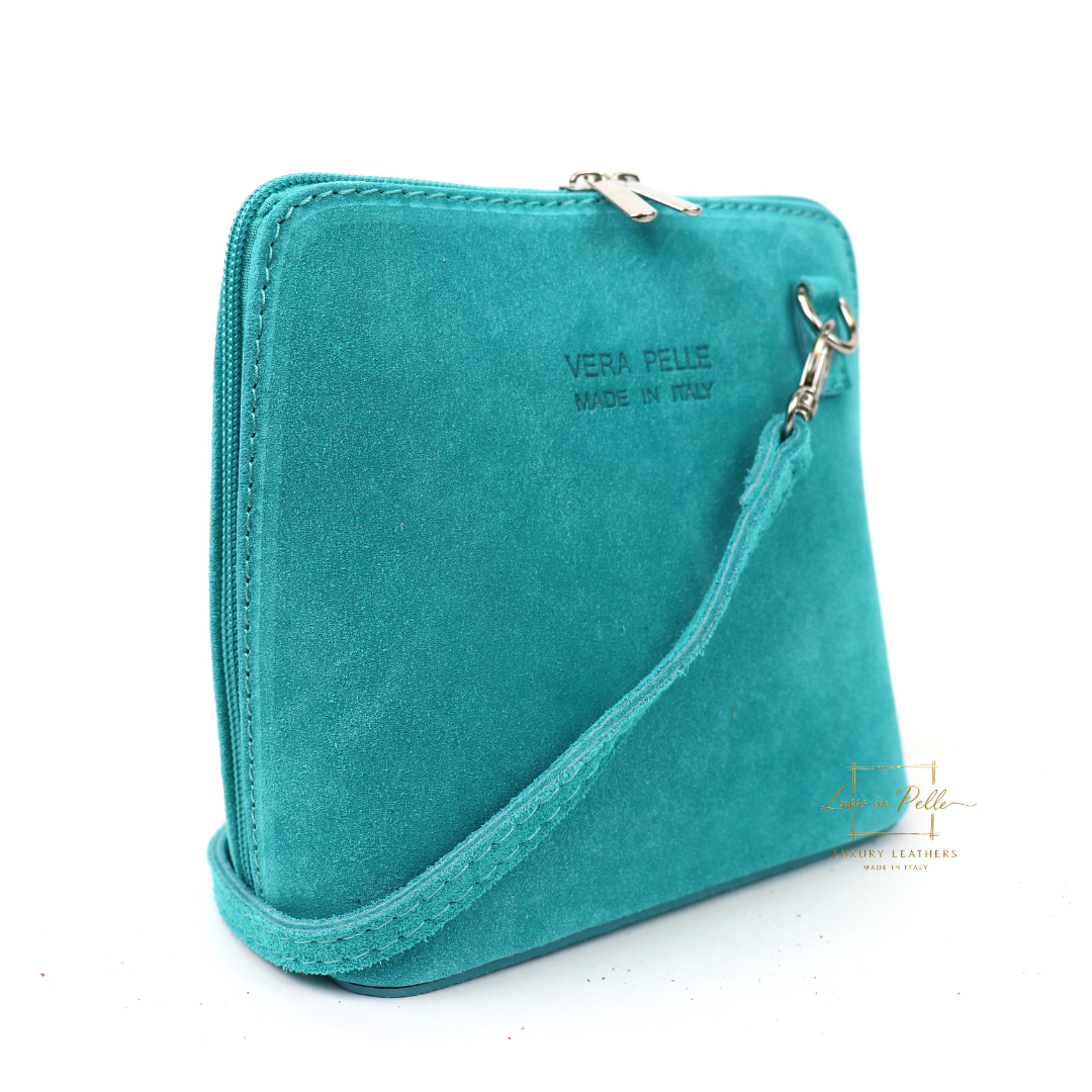 Small Suede Leather Crossbody Bag - Lussoinpelle Light teal Crossbody bags