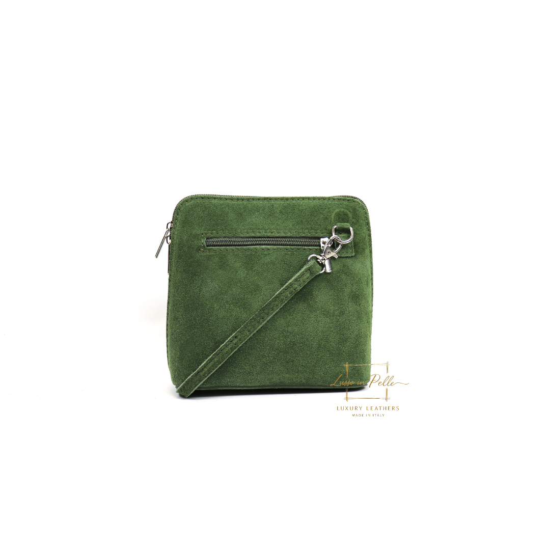 Small Suede Leather Crossbody Bag - Lussoinpelle Olive Crossbody bags