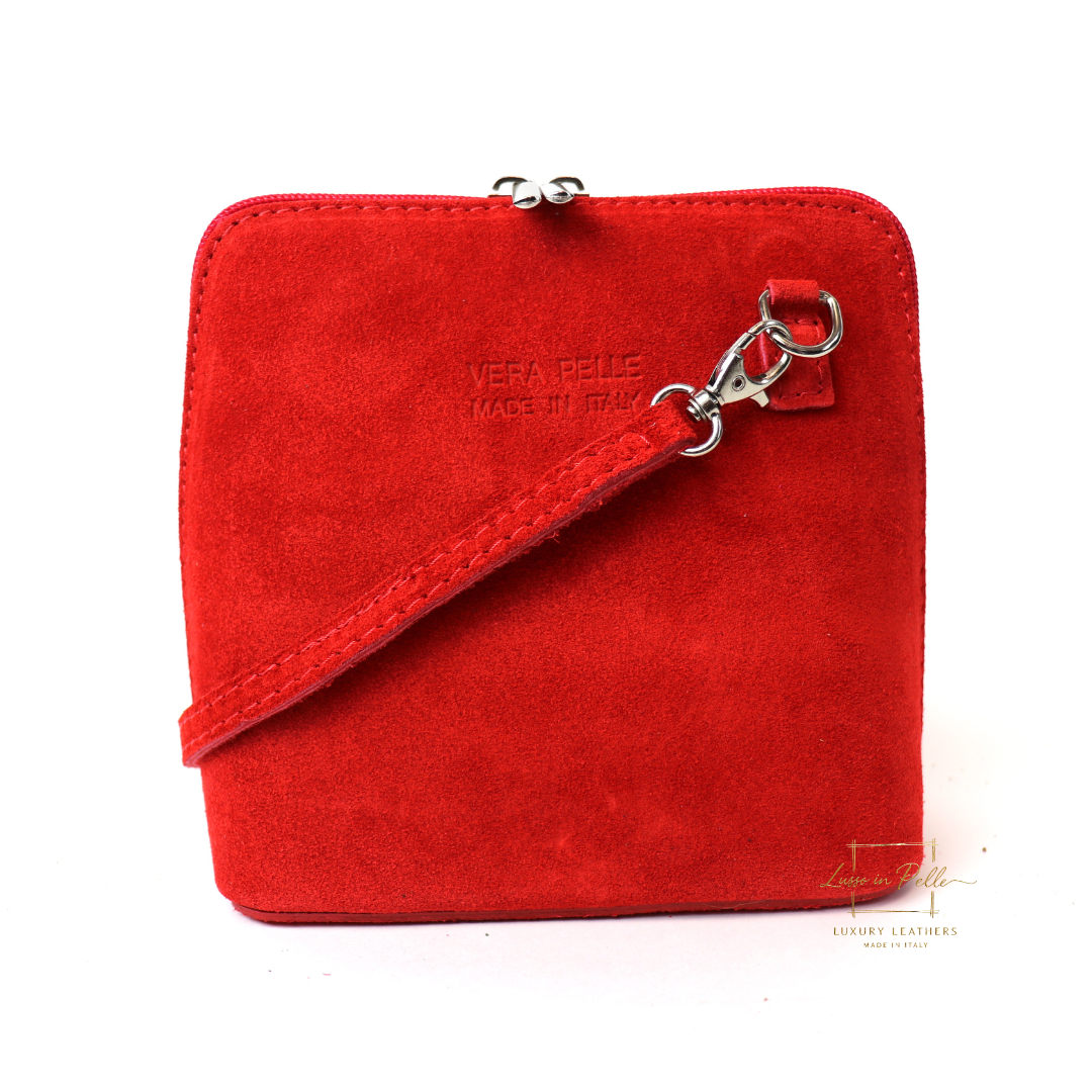 Small Suede Leather Crossbody Bag - Lussoinpelle Red Crossbody bags