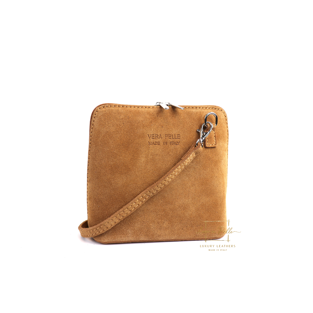 Small Suede Leather Crossbody Bag - Lussoinpelle Tan Crossbody bags