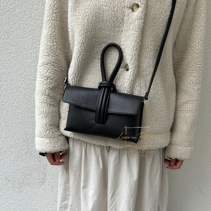 Versatile Leather Bag with Adjustable Detachable Strap - Wrist Bag - Clutch Bag - Lussoinpelle Black Crossbody bags