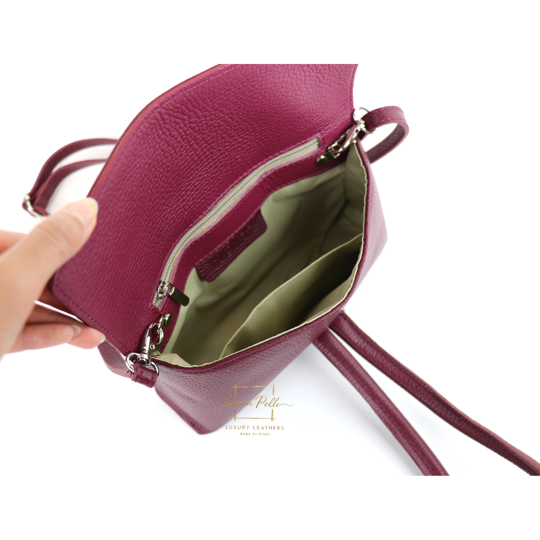 Versatile Leather Bag with Adjustable Detachable Strap - Wrist Bag - Clutch Bag - Lussoinpelle Burgundy Crossbody bags