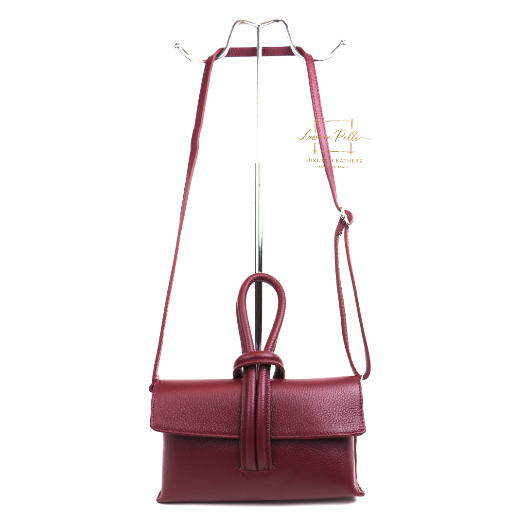 Versatile Leather Bag with Adjustable Detachable Strap - Wrist Bag - Clutch Bag - Lussoinpelle Burgundy Crossbody bags