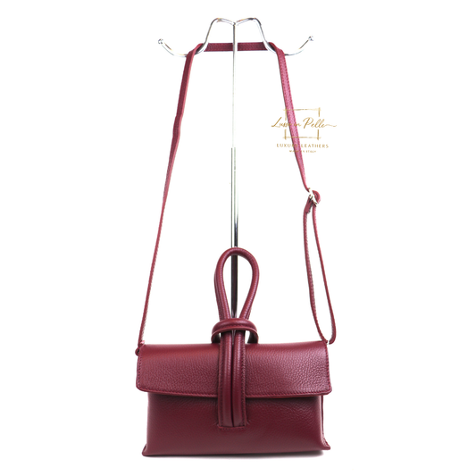 Versatile Leather Bag with Adjustable Detachable Strap - Wrist Bag - Clutch Bag - Lussoinpelle Burgundy Crossbody bags