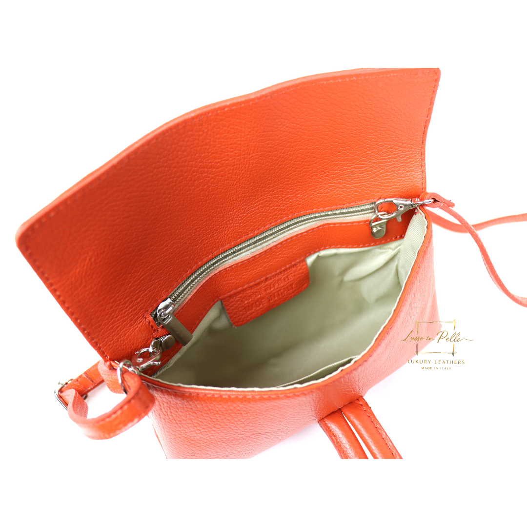 Versatile Leather Bag with Adjustable Detachable Strap - Wrist Bag - Clutch Bag - Lussoinpelle Burnt orange Crossbody bags