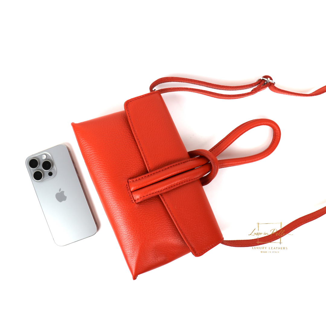 Versatile Leather Bag with Adjustable Detachable Strap - Wrist Bag - Clutch Bag - Lussoinpelle Burnt orange Crossbody bags