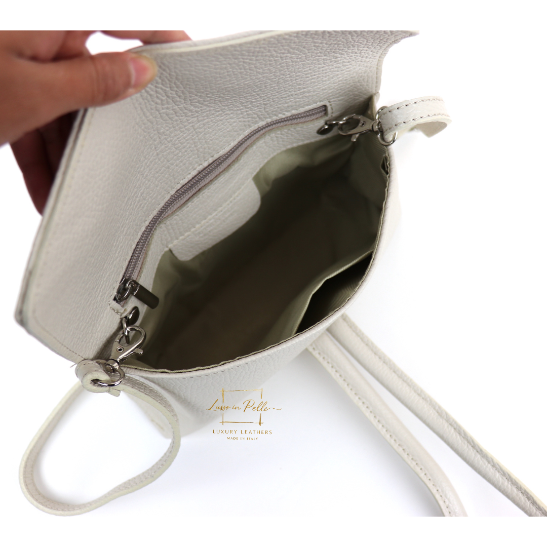 Versatile Leather Bag with Adjustable Detachable Strap - Wrist Bag - Clutch Bag - Lussoinpelle cream Crossbody bags