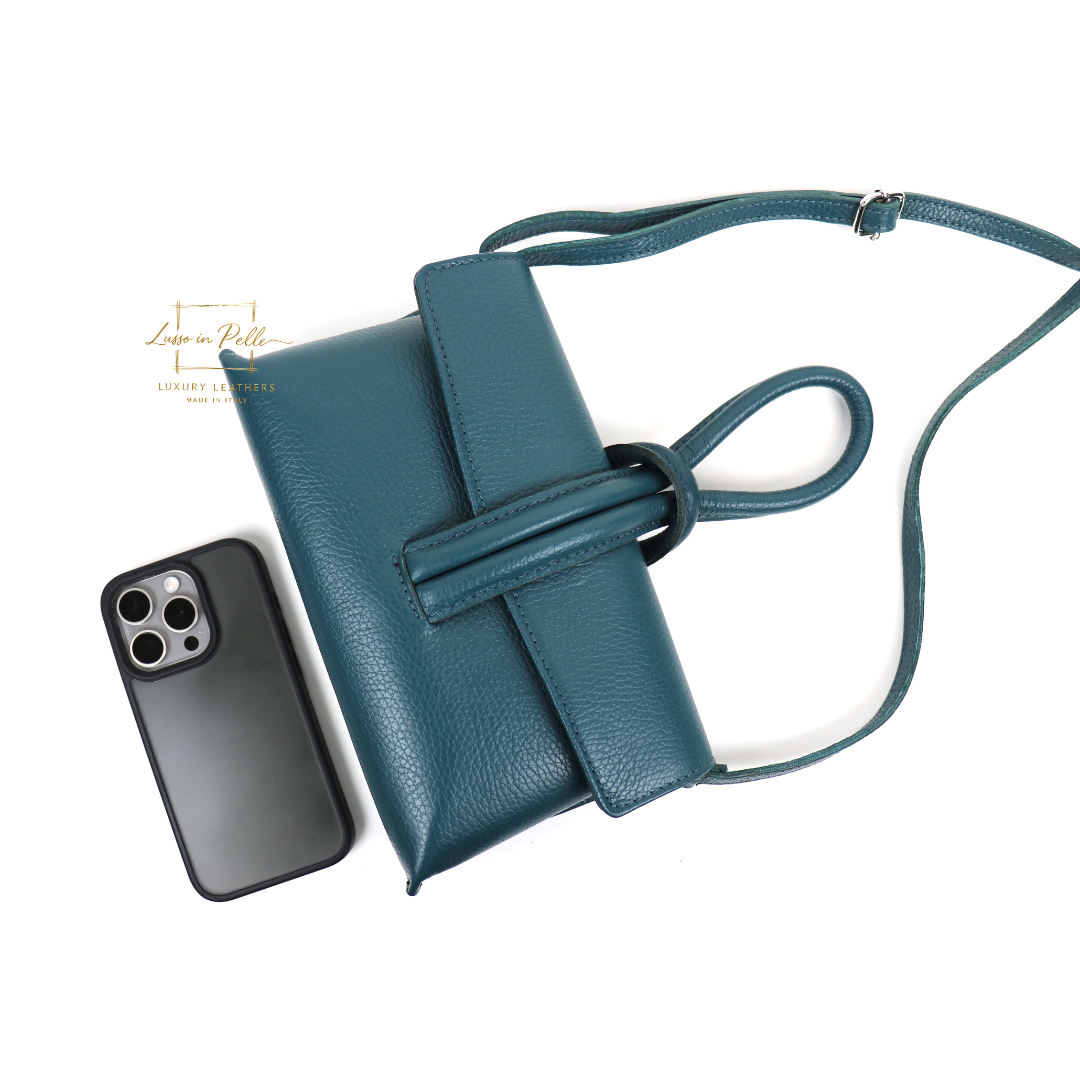 Versatile Leather Bag with Adjustable Detachable Strap - Wrist Bag - Clutch Bag - Lussoinpelle dark teal Crossbody bags