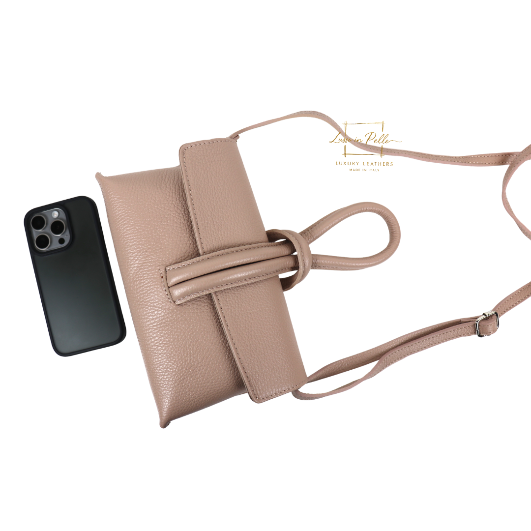 Versatile Leather Bag with Adjustable Detachable Strap - Wrist Bag - Clutch Bag - Lussoinpelle dusty pink Crossbody bags