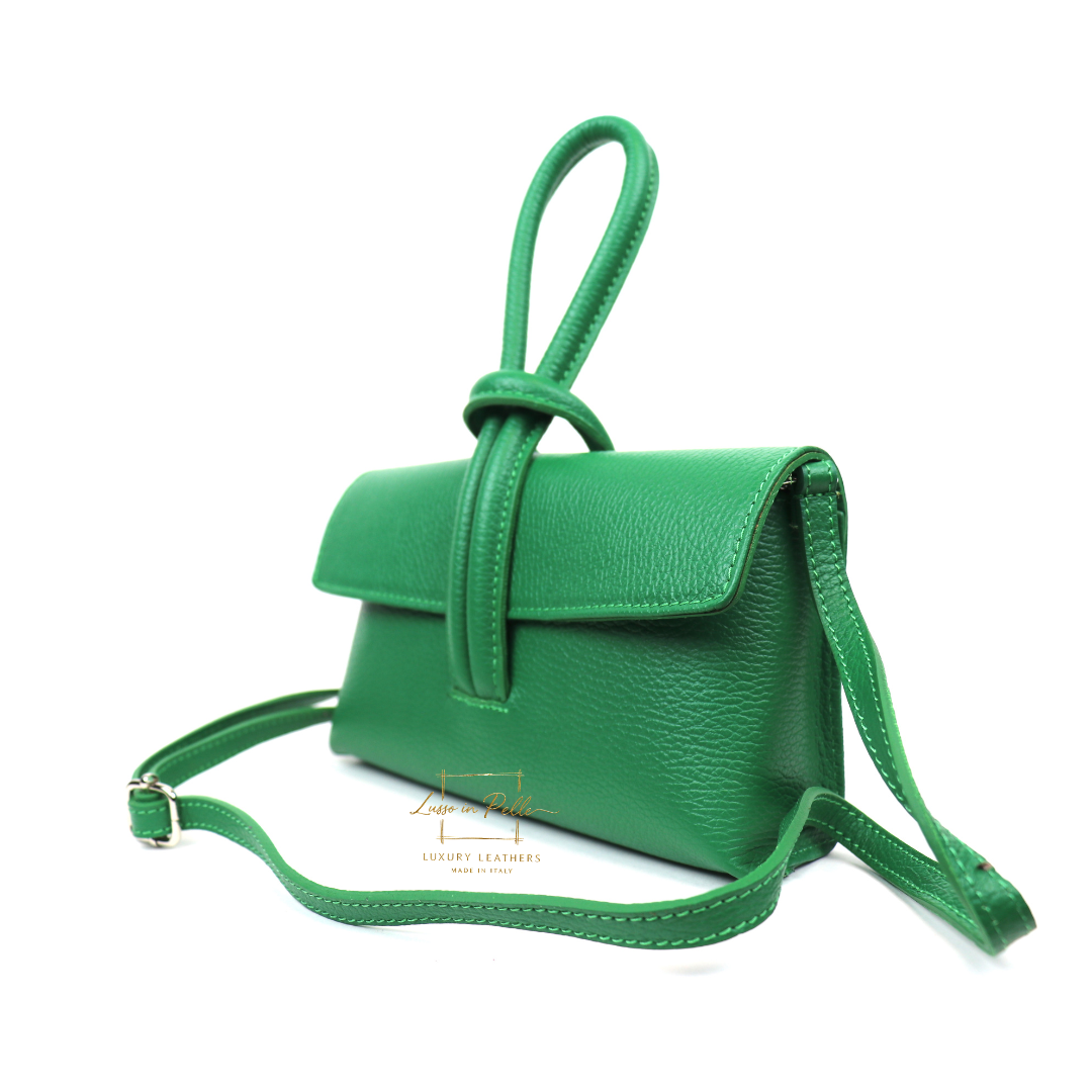 Versatile Leather Bag with Adjustable Detachable Strap - Wrist Bag - Clutch Bag - Lussoinpelle emerald green Crossbody bags