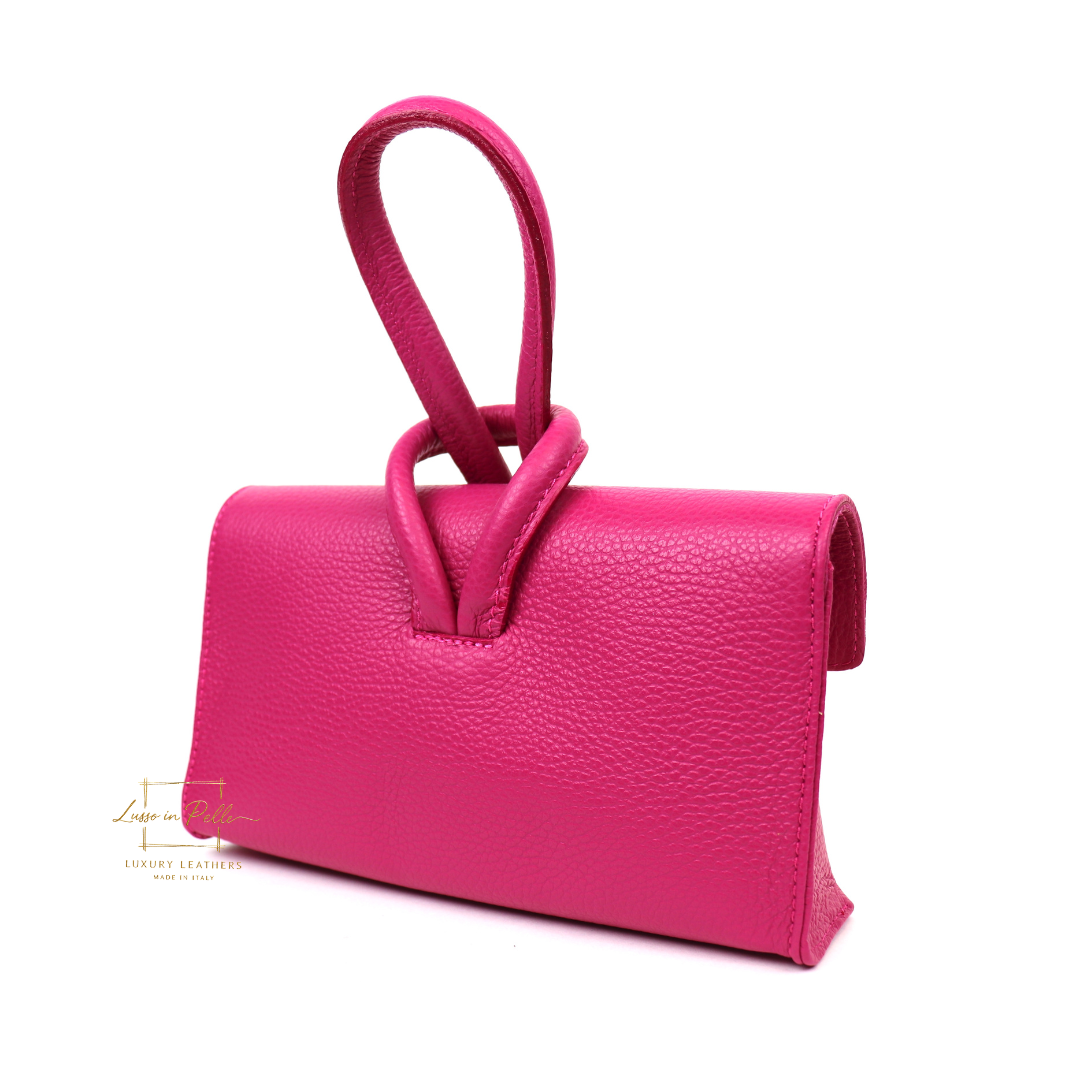 Versatile Leather Bag with Adjustable Detachable Strap - Wrist Bag - Clutch Bag - Lussoinpelle fuchsia Crossbody bags