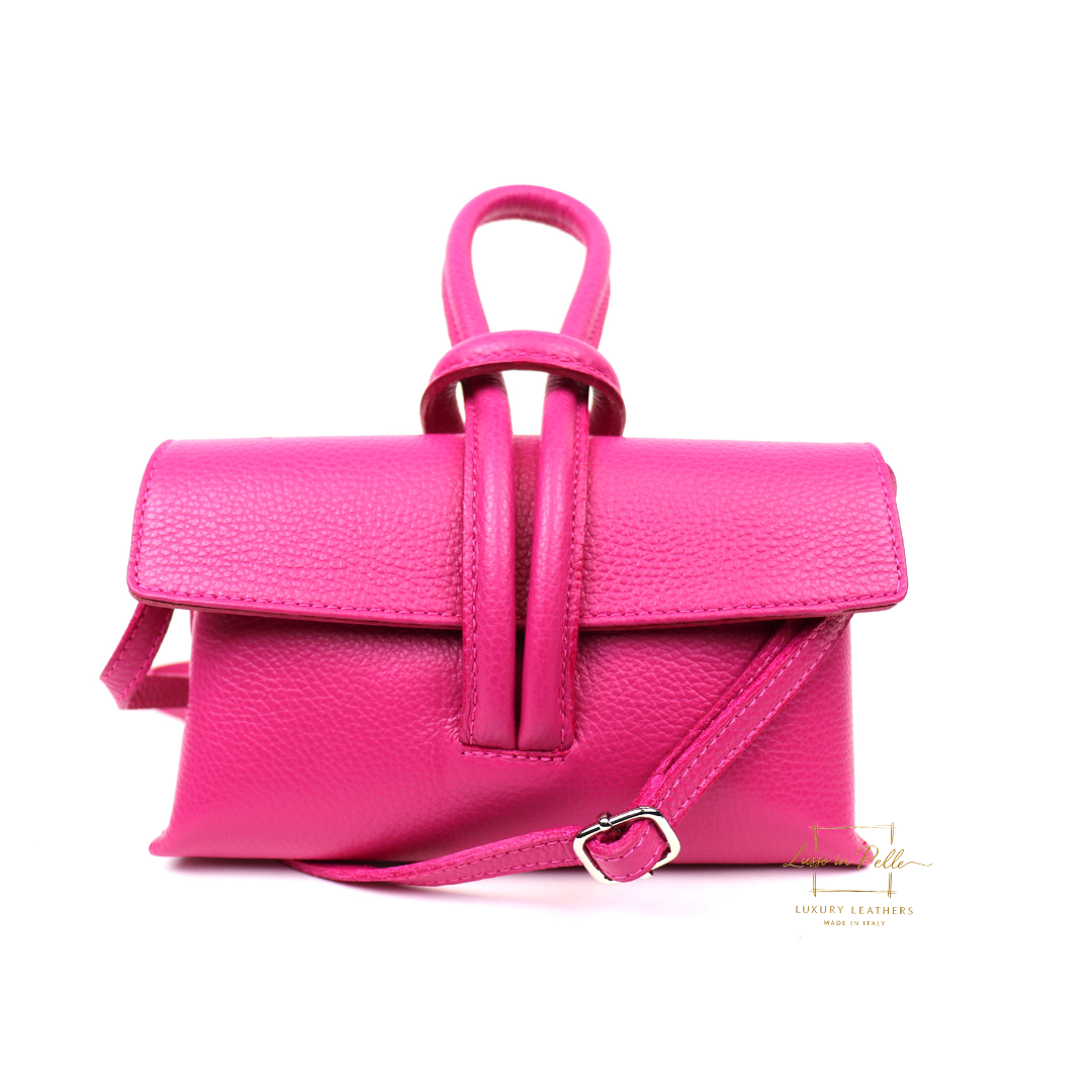 Versatile Leather Bag with Adjustable Detachable Strap - Wrist Bag - Clutch Bag - Lussoinpelle fuchsia Crossbody bags