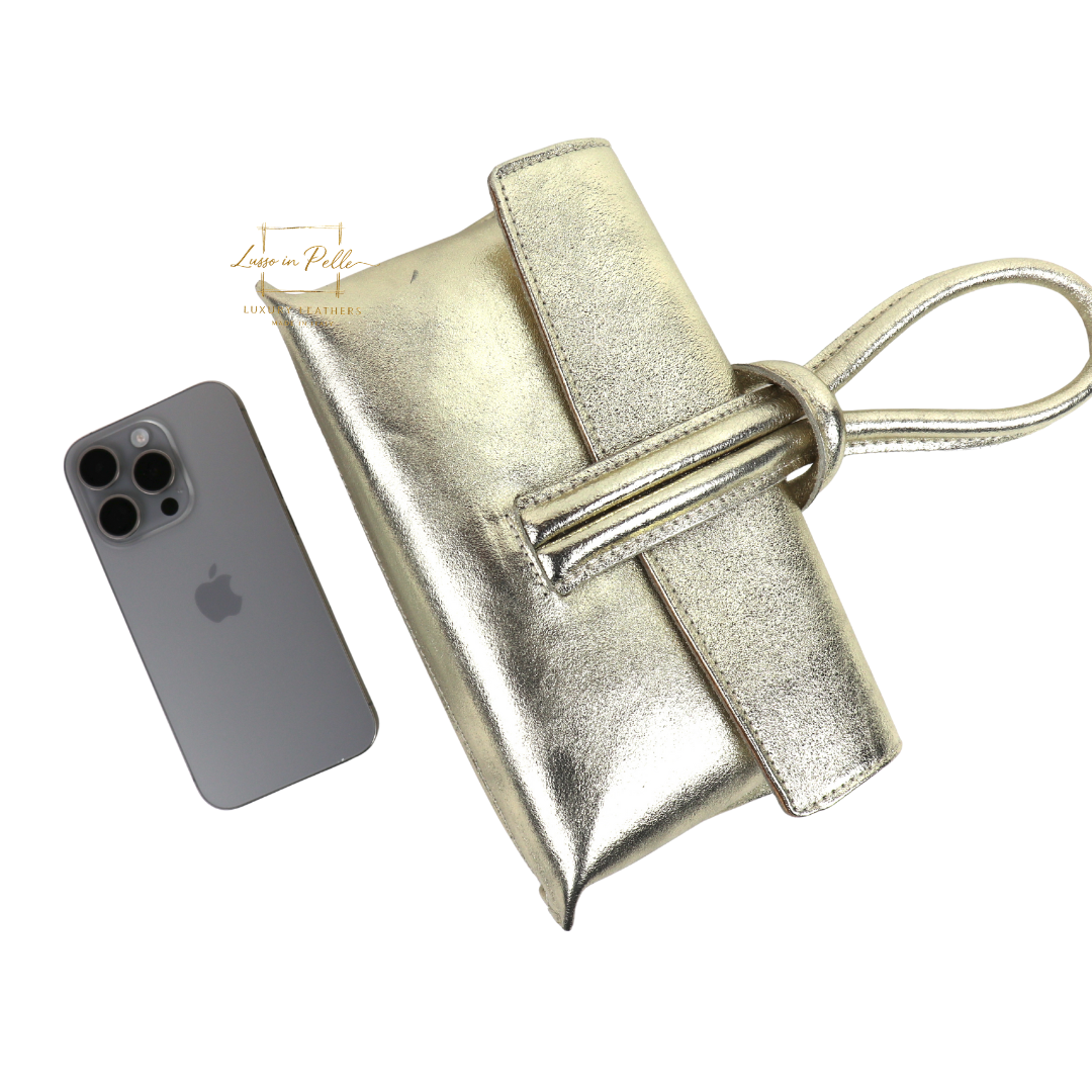 Versatile Leather Bag with Adjustable Detachable Strap - Wrist Bag - Clutch Bag - Lussoinpelle gold Crossbody bags