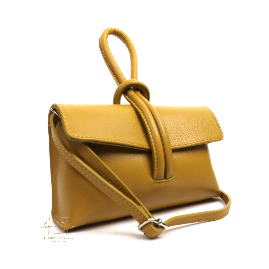 Versatile Leather Bag with Adjustable Detachable Strap - Wrist Bag - Clutch Bag - Lussoinpelle Mustard Crossbody bags
