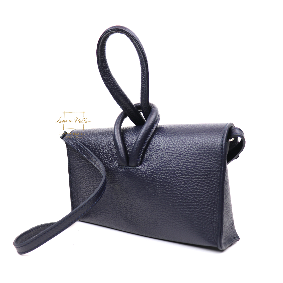 Versatile Leather Bag with Adjustable Detachable Strap - Wrist Bag - Clutch Bag - Lussoinpelle Navy Crossbody bags