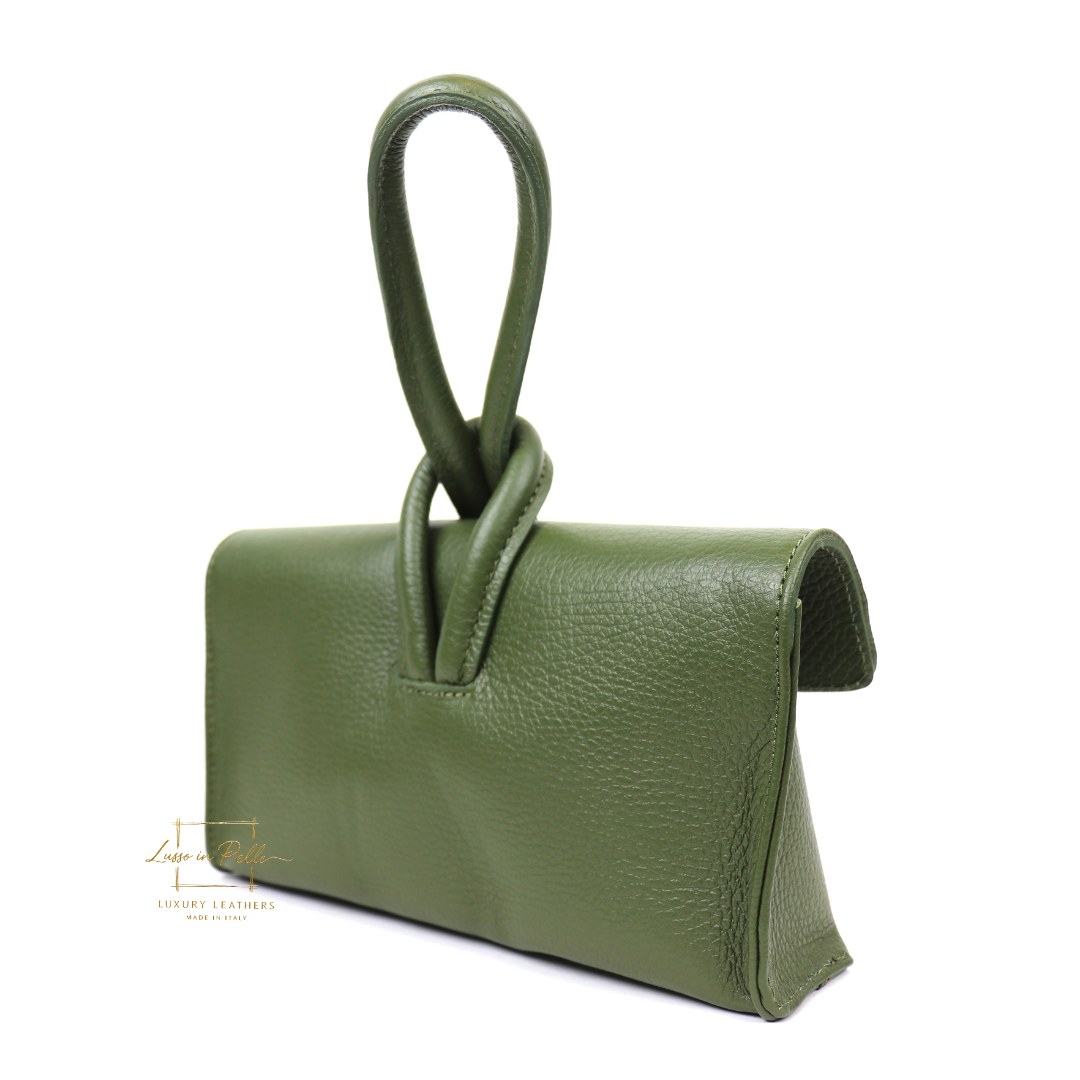 Versatile Leather Bag with Adjustable Detachable Strap - Wrist Bag - Clutch Bag - Lussoinpelle Olive Crossbody bags