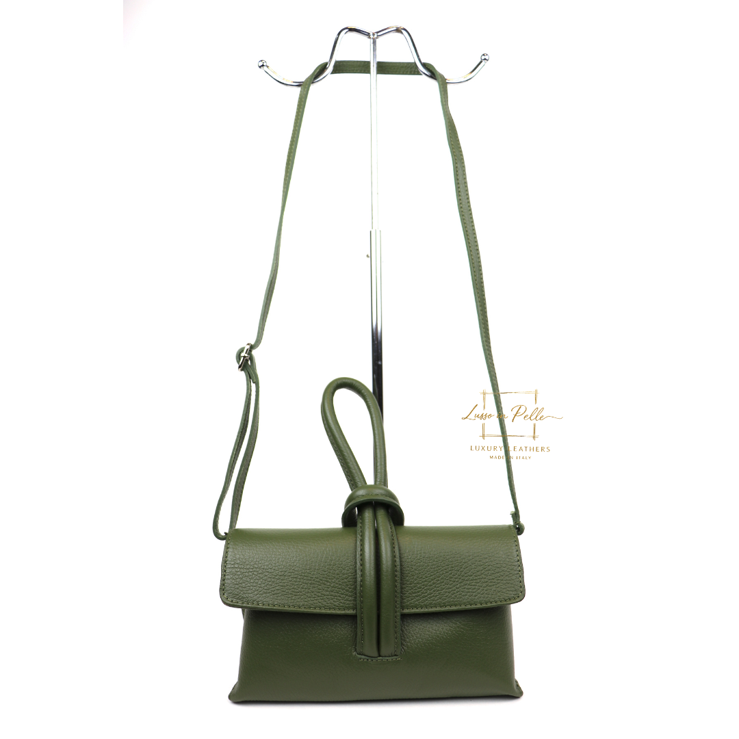 Versatile Leather Bag with Adjustable Detachable Strap - Wrist Bag - Clutch Bag - Lussoinpelle Olive Crossbody bags