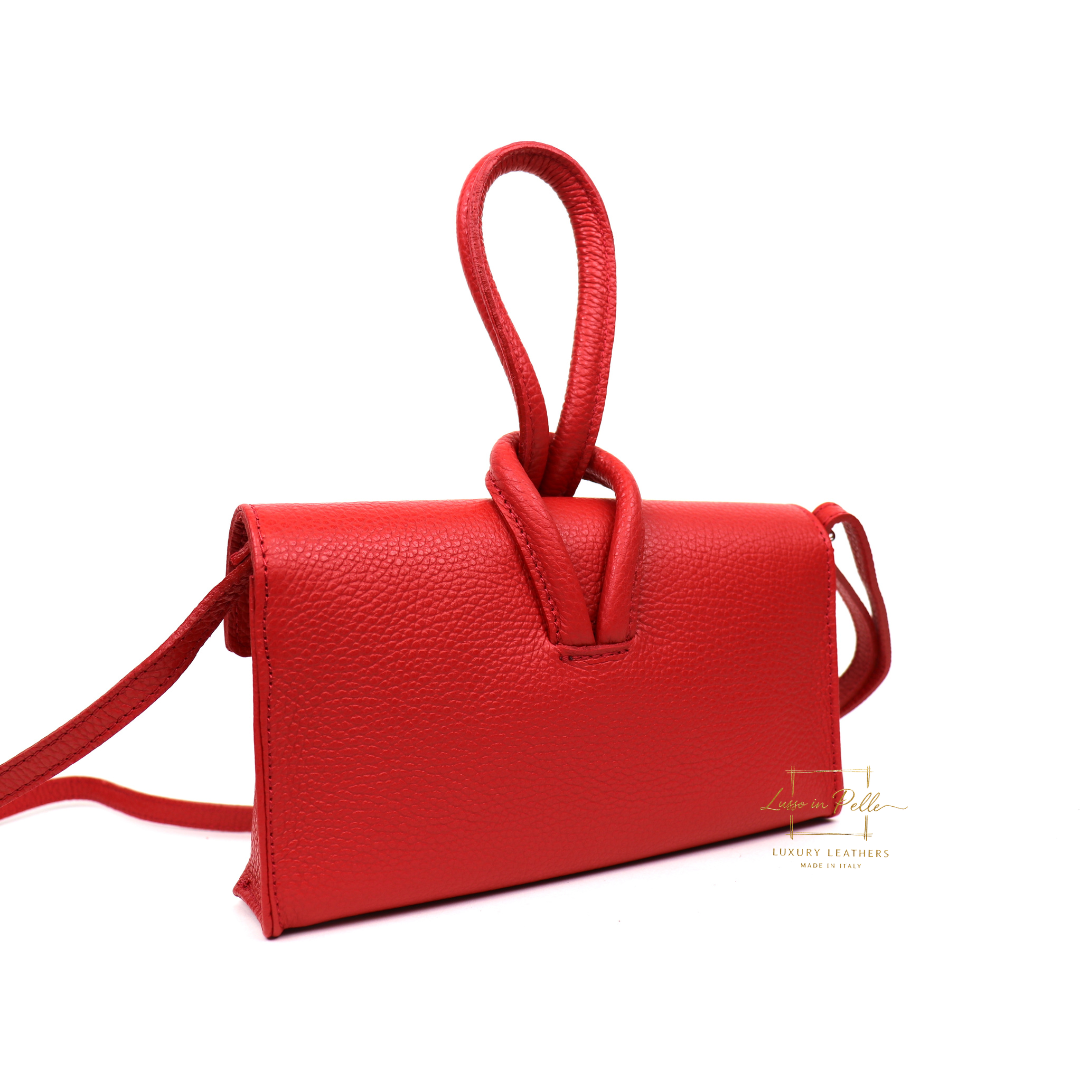 Versatile Leather Bag with Adjustable Detachable Strap - Wrist Bag - Clutch Bag - Lussoinpelle red Crossbody bags