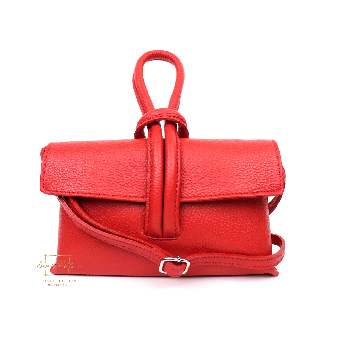 Versatile Leather Bag with Adjustable Detachable Strap - Wrist Bag - Clutch Bag - Lussoinpelle red Crossbody bags
