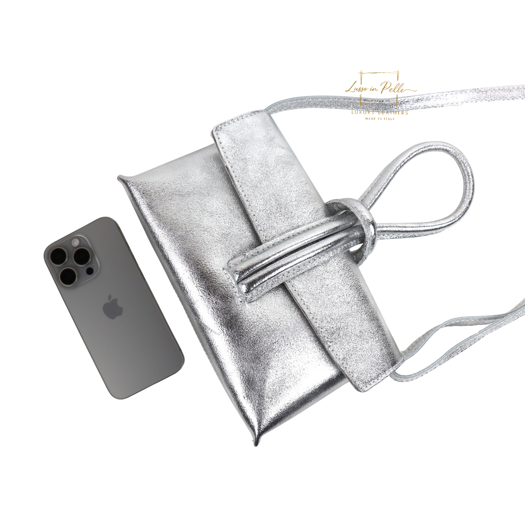 Versatile Leather Bag with Adjustable Detachable Strap - Wrist Bag - Clutch Bag - Lussoinpelle Silver Crossbody bags
