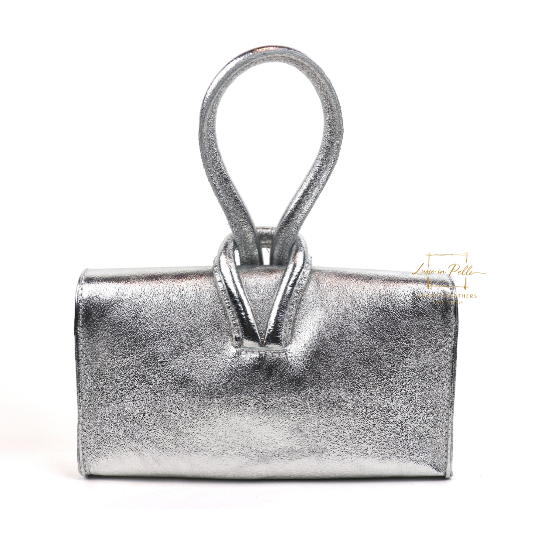 Versatile Leather Bag with Adjustable Detachable Strap - Wrist Bag - Clutch Bag - Lussoinpelle Silver Crossbody bags