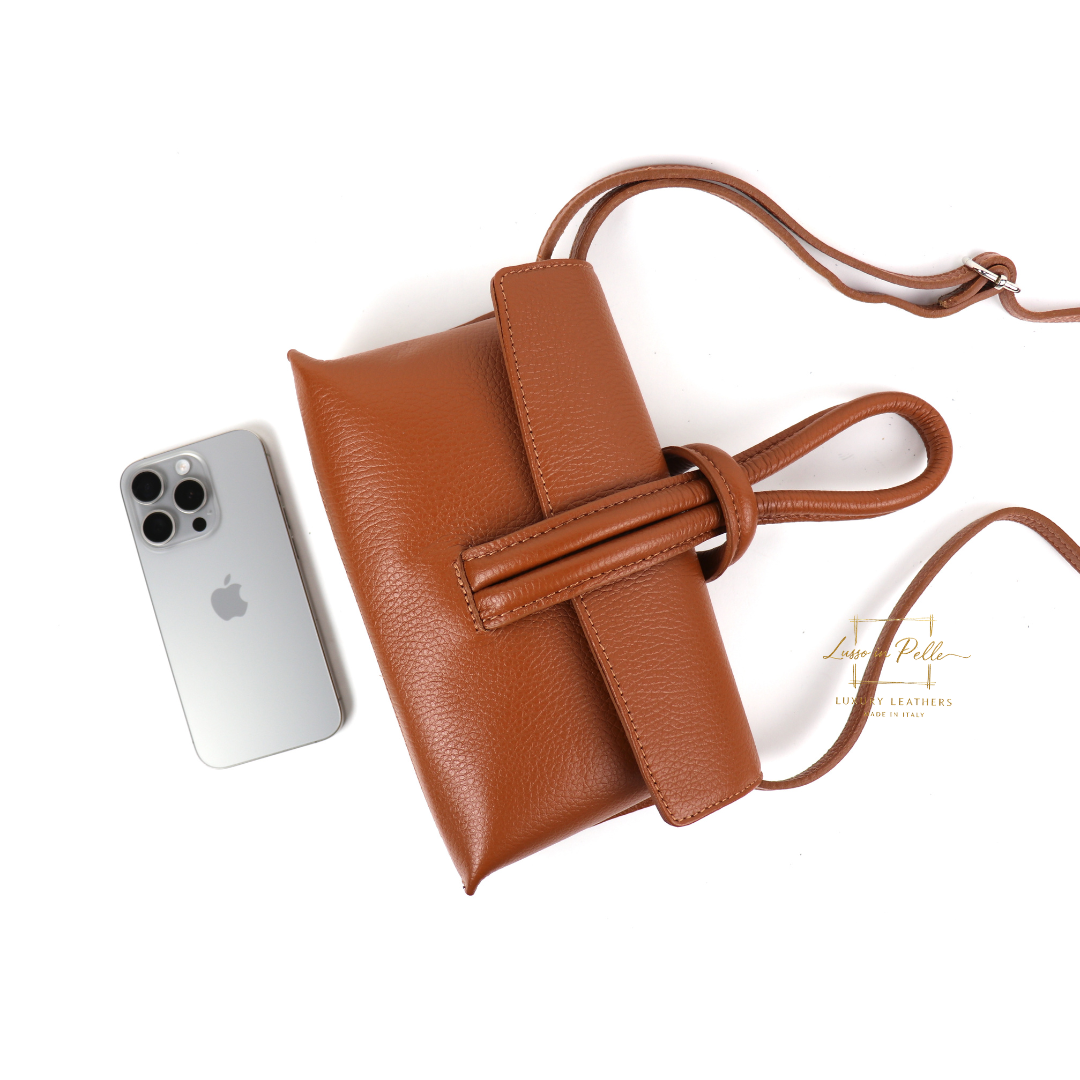 Versatile Leather Bag with Adjustable Detachable Strap - Wrist Bag - Clutch Bag - Lussoinpelle Tan Crossbody bags