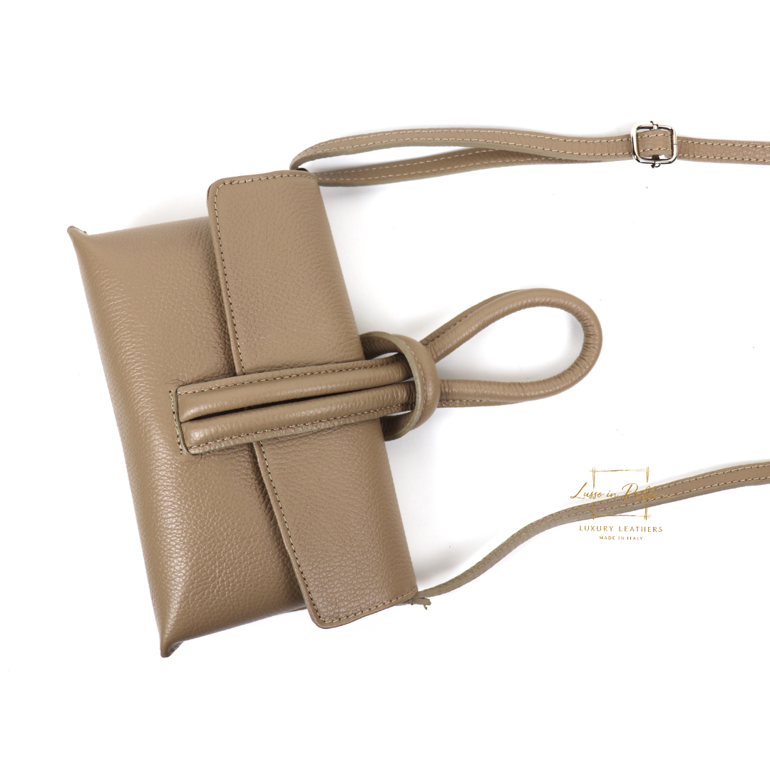 Versatile Leather Bag with Adjustable Detachable Strap - Wrist Bag - Clutch Bag - Lussoinpelle taupe Crossbody bags