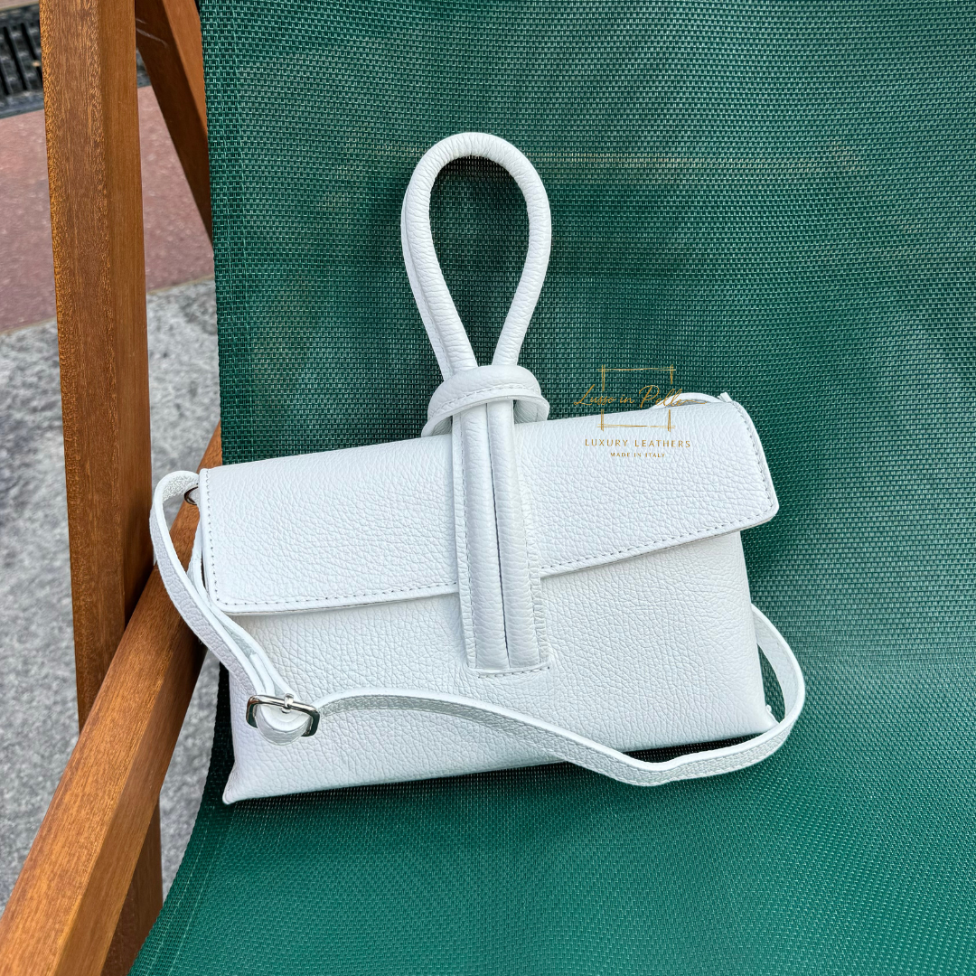 Versatile Leather Bag with Adjustable Detachable Strap - Wrist Bag - Clutch Bag - Lussoinpelle White Crossbody bags