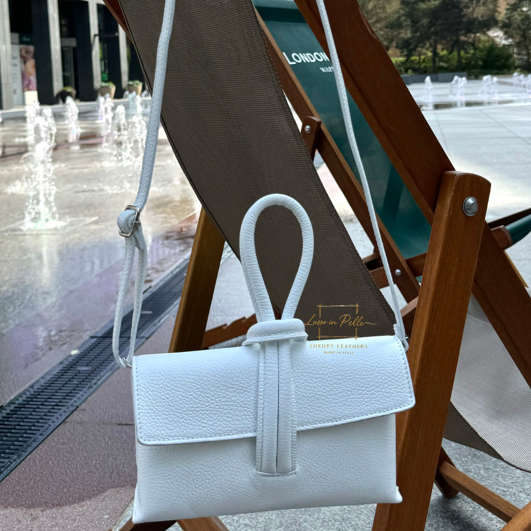 Versatile Leather Bag with Adjustable Detachable Strap - Wrist Bag - Clutch Bag - Lussoinpelle White Crossbody bags