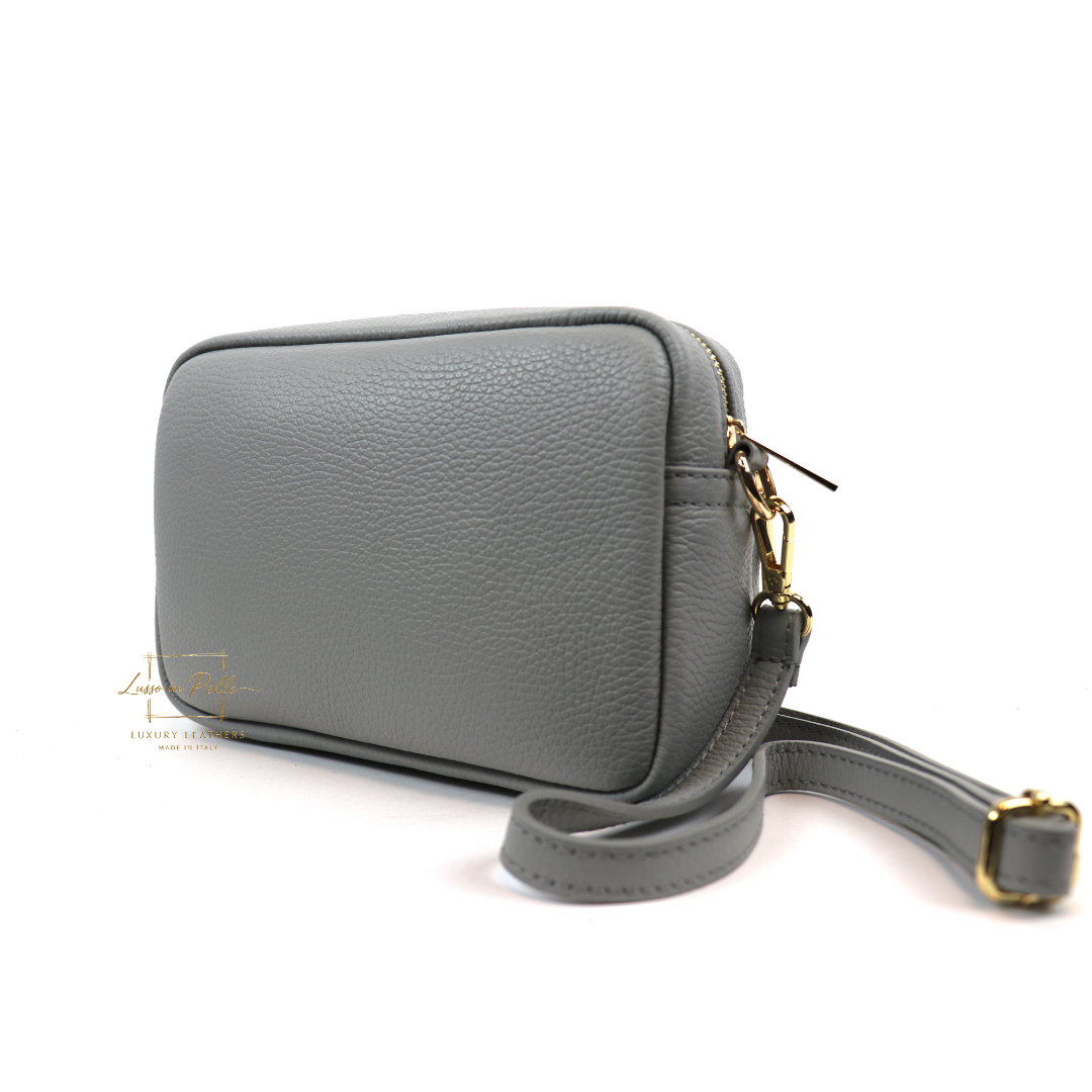 Double Zip Genuine Italian Leather Handbag - Lussoinpelle Light gray Crossbody bags