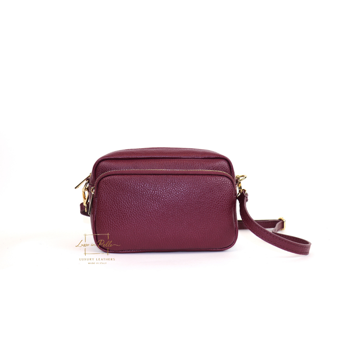 Double Zip Genuine Italian Leather Handbag - Lussoinpelle Burgundy Crossbody bags
