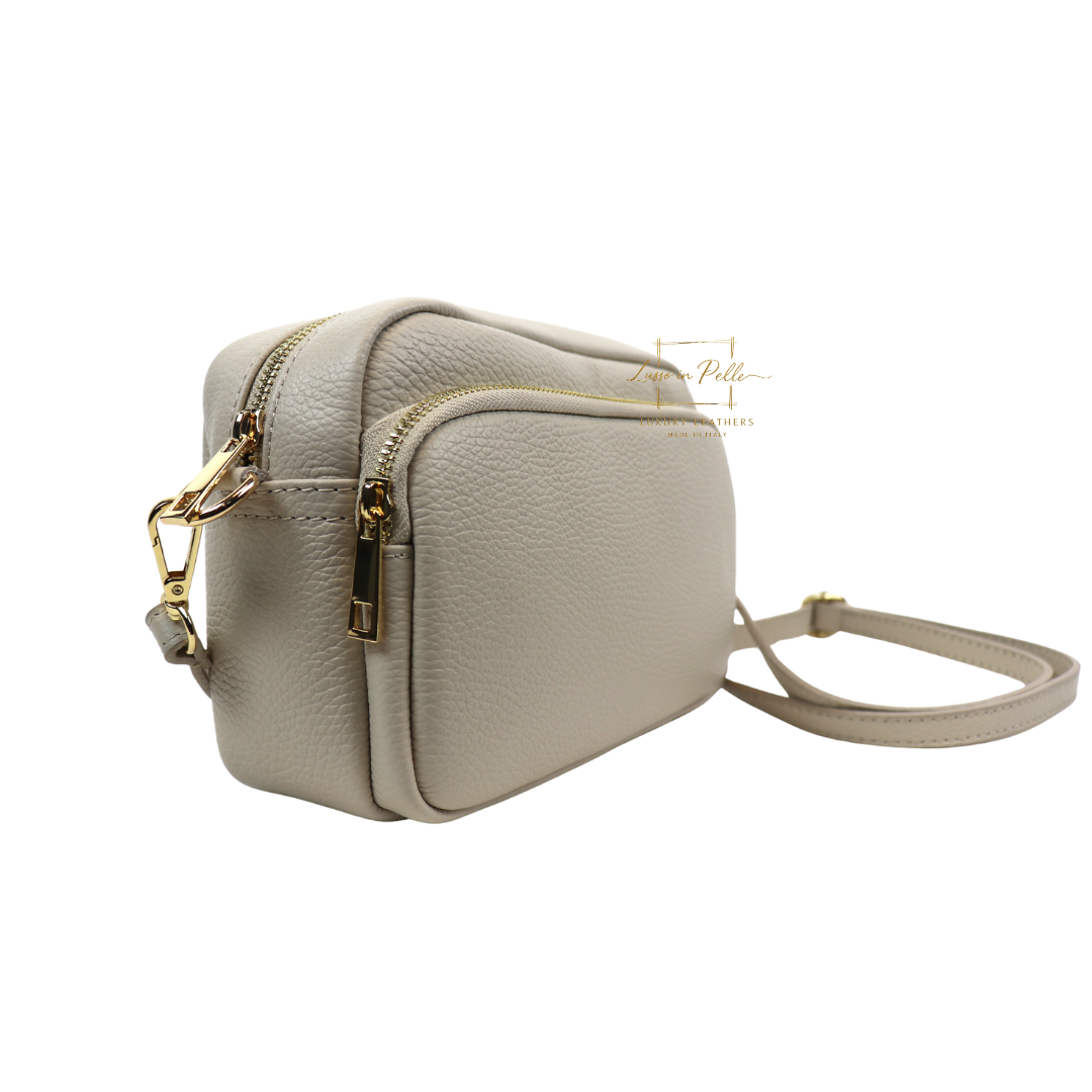 Double Zip Genuine Italian Leather Handbag