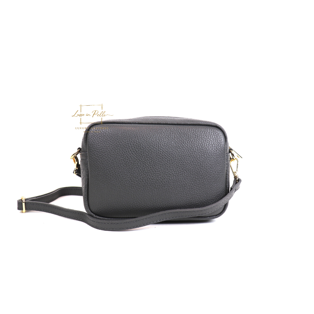 Double Zip Genuine Italian Leather Handbag - Lussoinpelle Dark gray Crossbody bags