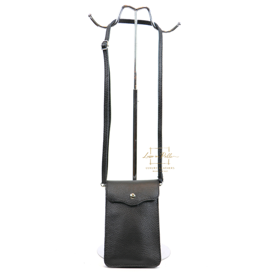 Crossbody Bag, Phone Bag, Italian Leather, Black
