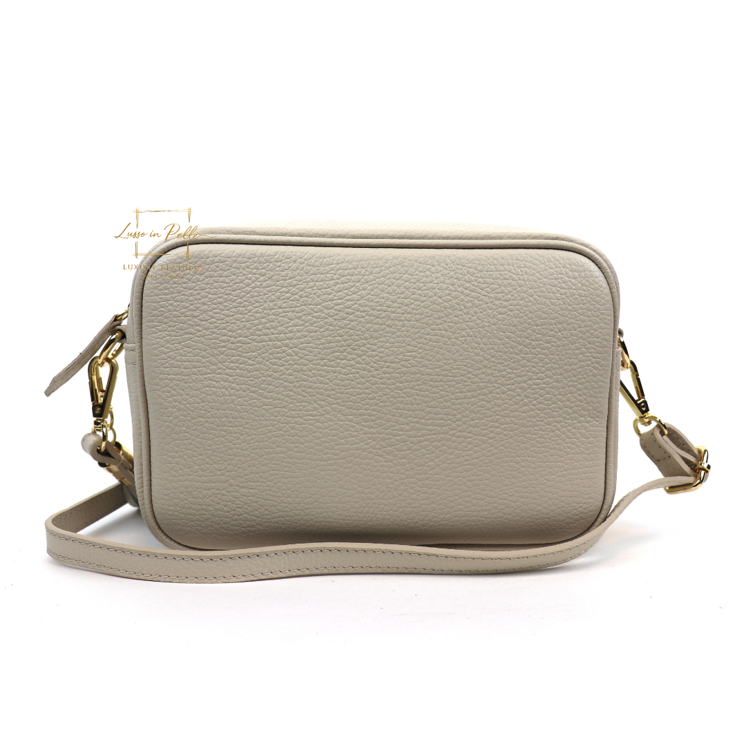 Sierra Genuine Italian Pebbled Leather Box Handbag - Lussoinpelle beige Crossbody bags