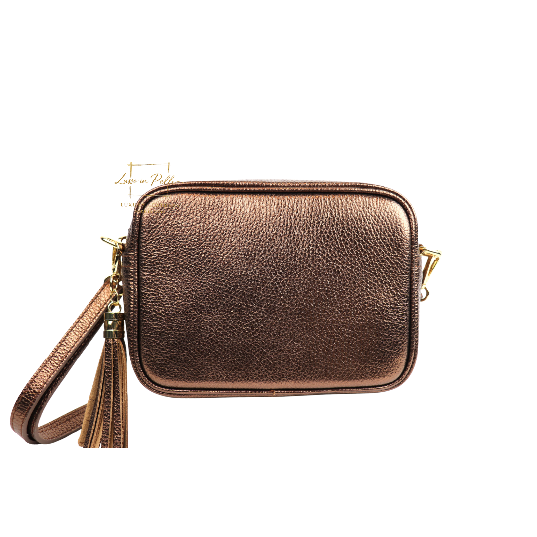 Sierra Genuine Italian Pebbled Leather Box Handbag - Lussoinpelle bronze Crossbody bags