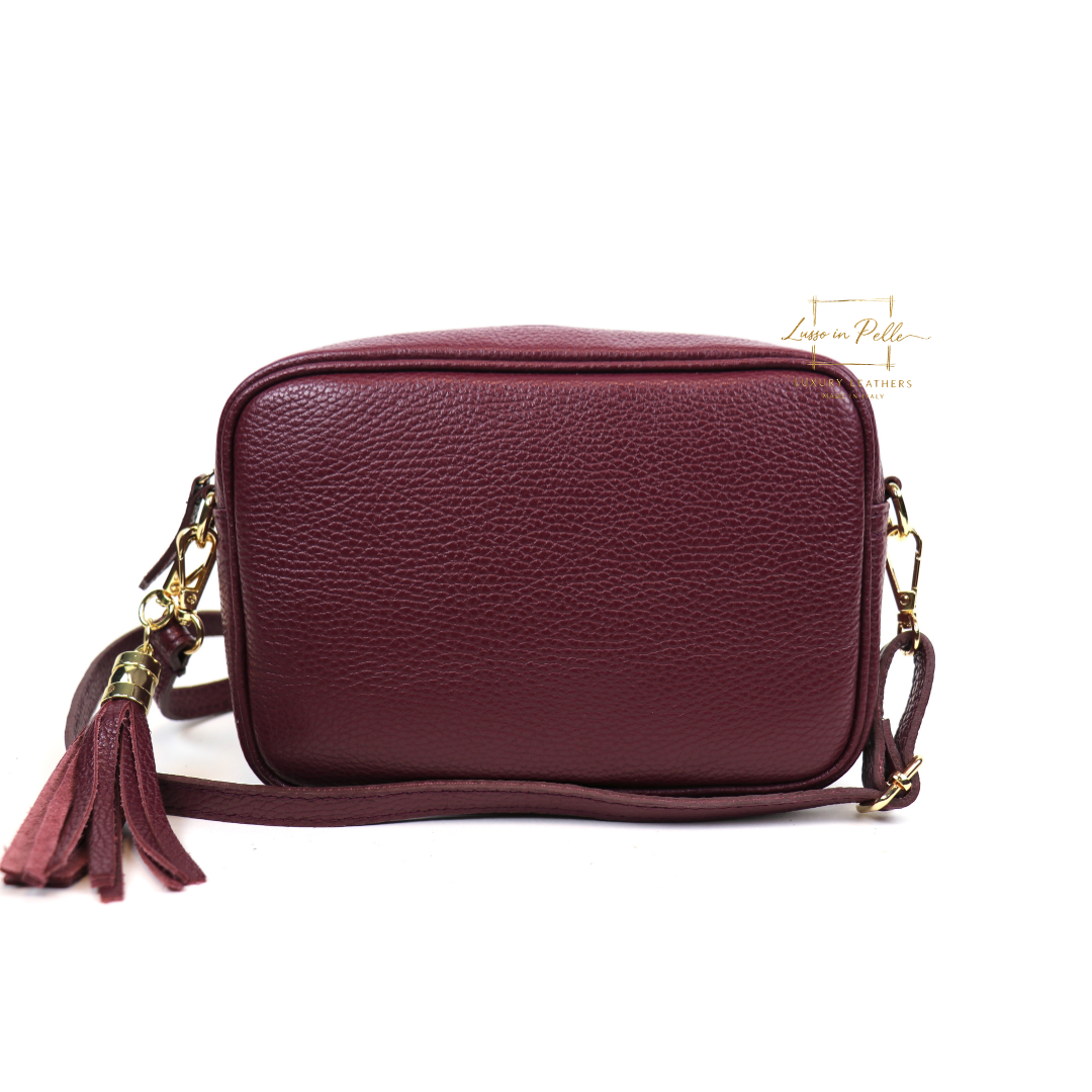 Sierra Genuine Italian Pebbled Leather Box Handbag - Lussoinpelle burgundy Crossbody bags