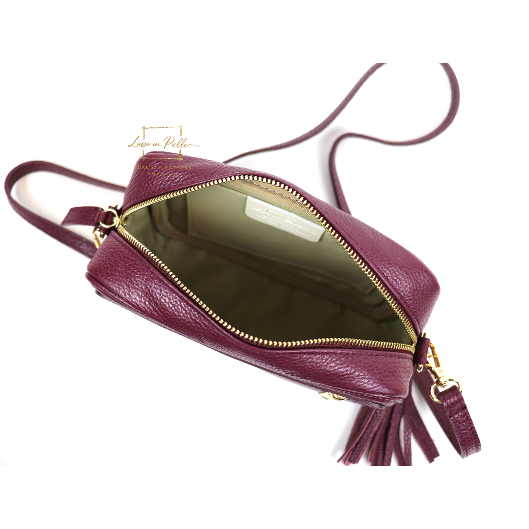 Sierra Genuine Italian Pebbled Leather Box Handbag - Lussoinpelle burgundy Crossbody bags