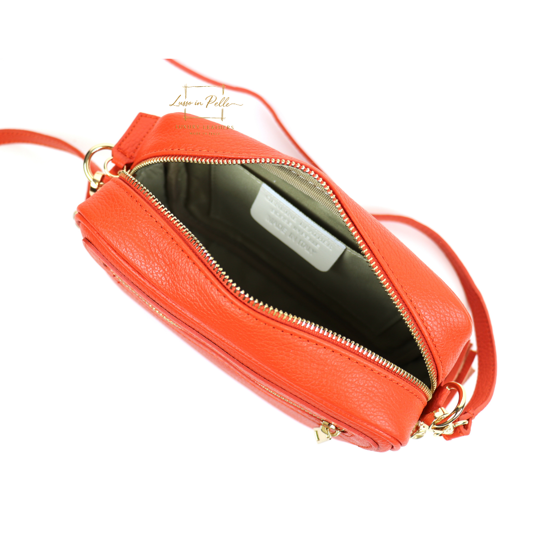 Sierra Genuine Italian Pebbled Leather Box Handbag - Lussoinpelle burnt orange Crossbody bags