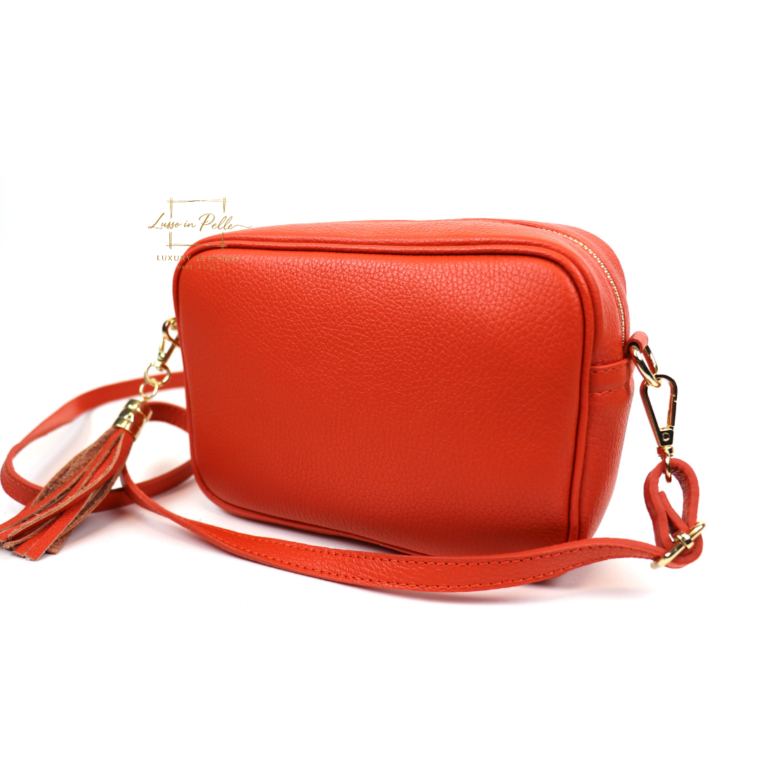 Sierra Genuine Italian Pebbled Leather Box Handbag - Lussoinpelle burnt orange Crossbody bags