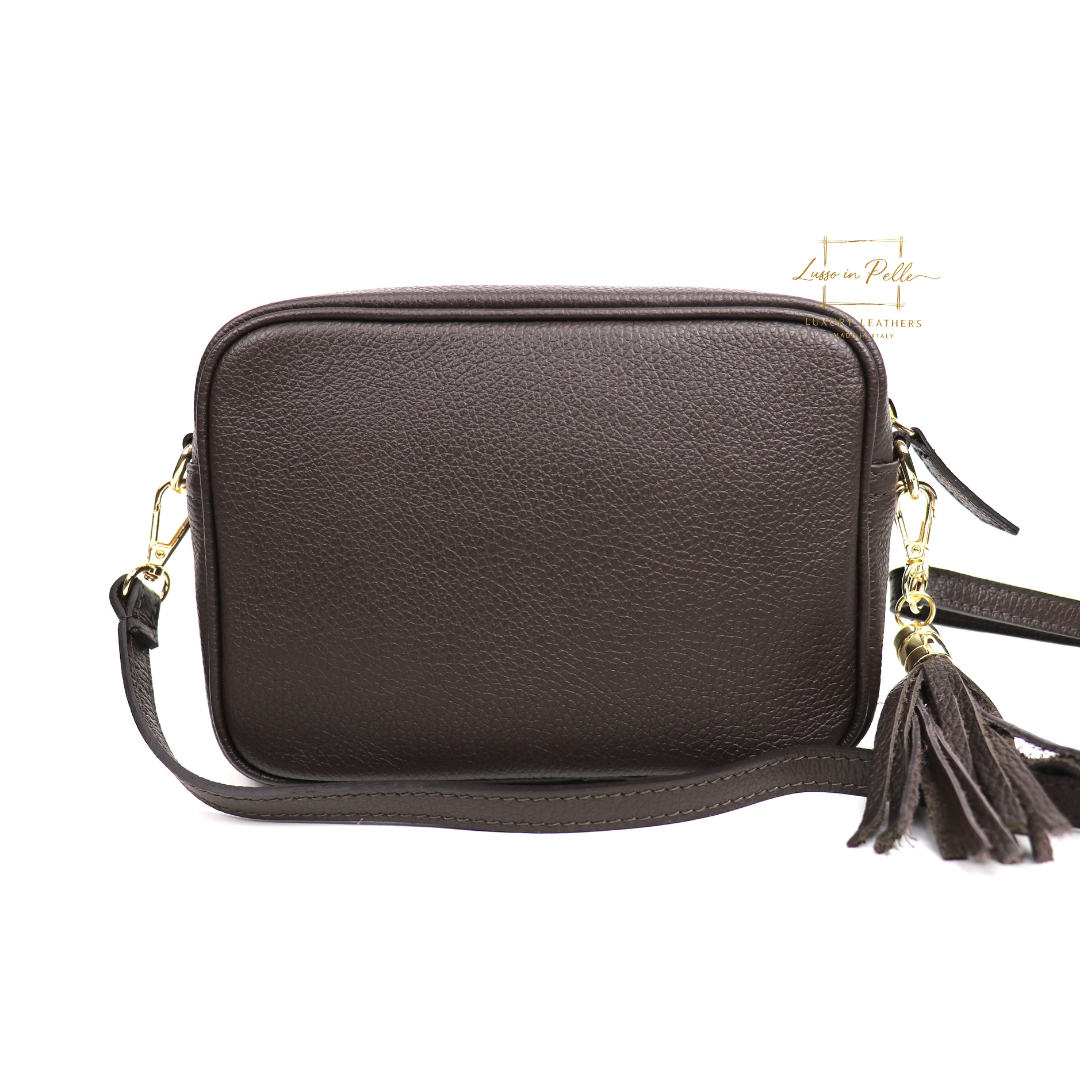Sierra Genuine Italian Pebbled Leather Box Handbag - Lussoinpelle chocolate Crossbody bags
