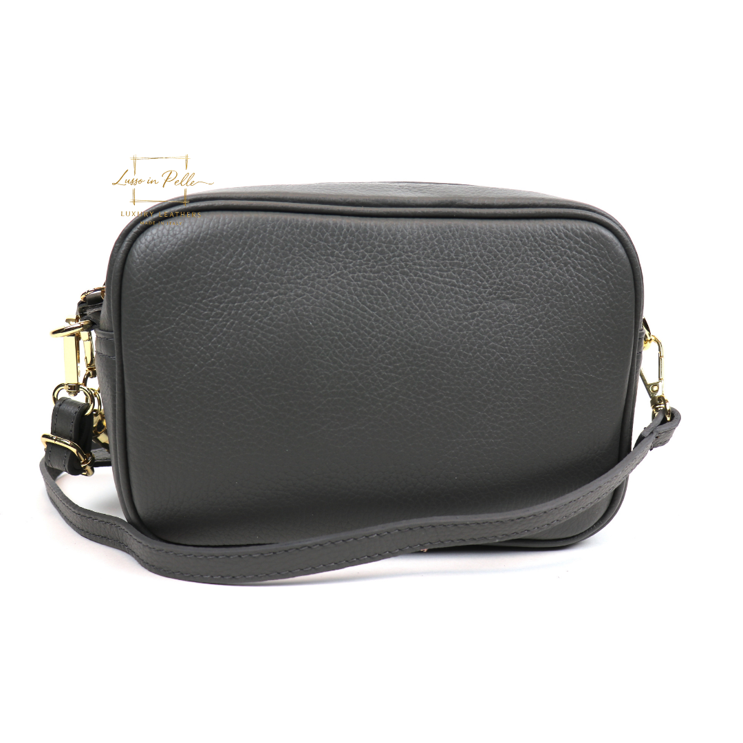 Sierra Genuine Italian Pebbled Leather Box Handbag - Lussoinpelle darkgray Crossbody bags