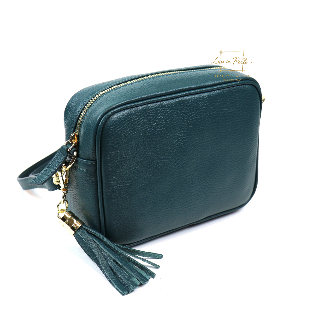 Sierra Genuine Italian Pebbled Leather Box Handbag - Lussoinpelle darkteal Crossbody bags