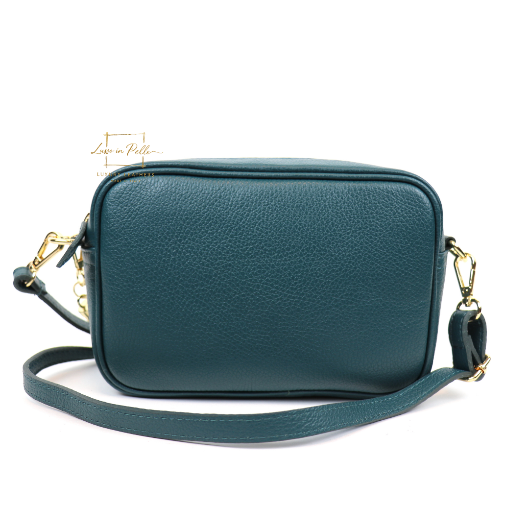 Sierra Genuine Italian Pebbled Leather Box Handbag - Lussoinpelle darkteal Crossbody bags