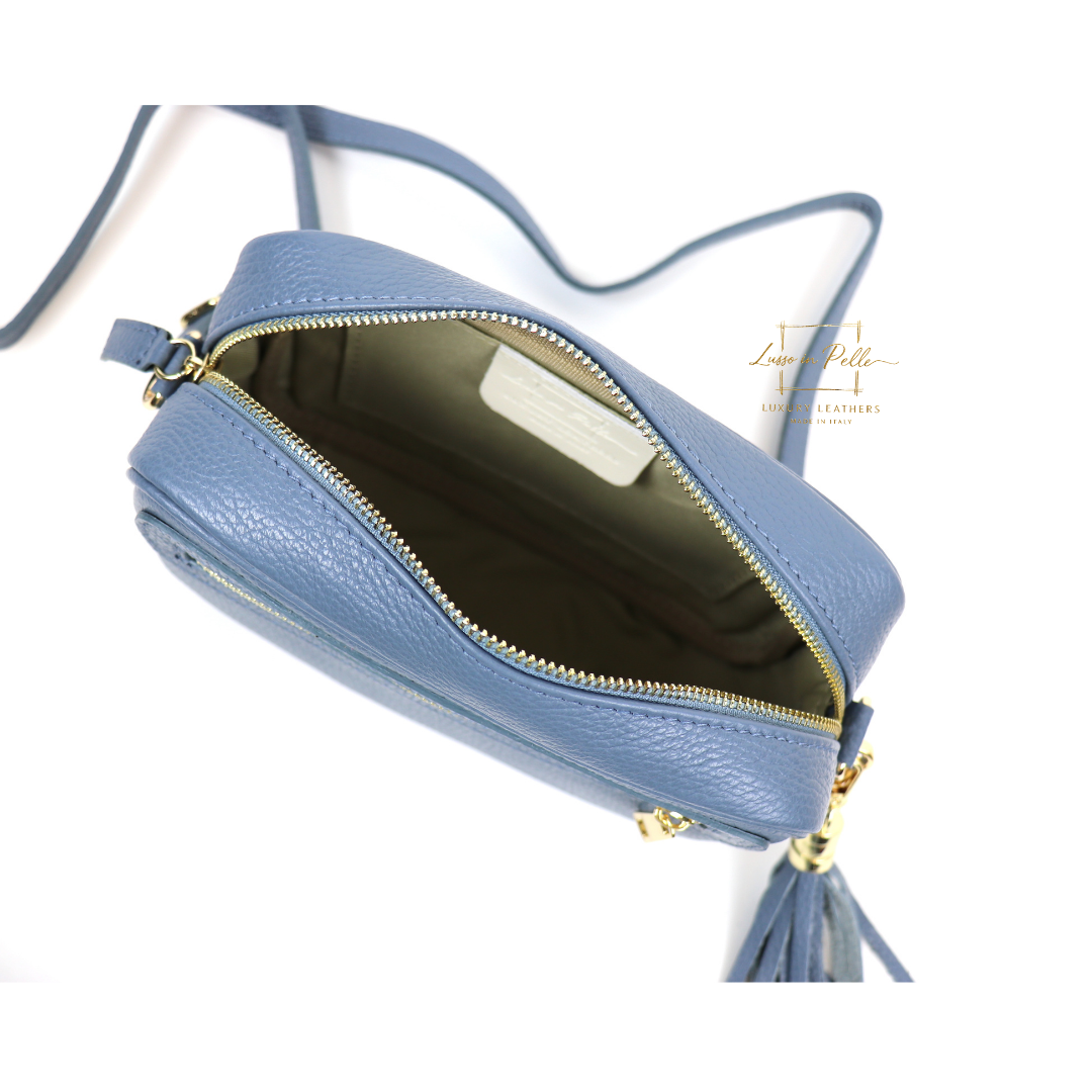 Sierra Genuine Italian Pebbled Leather Box Handbag - Lussoinpelle denim Crossbody bags