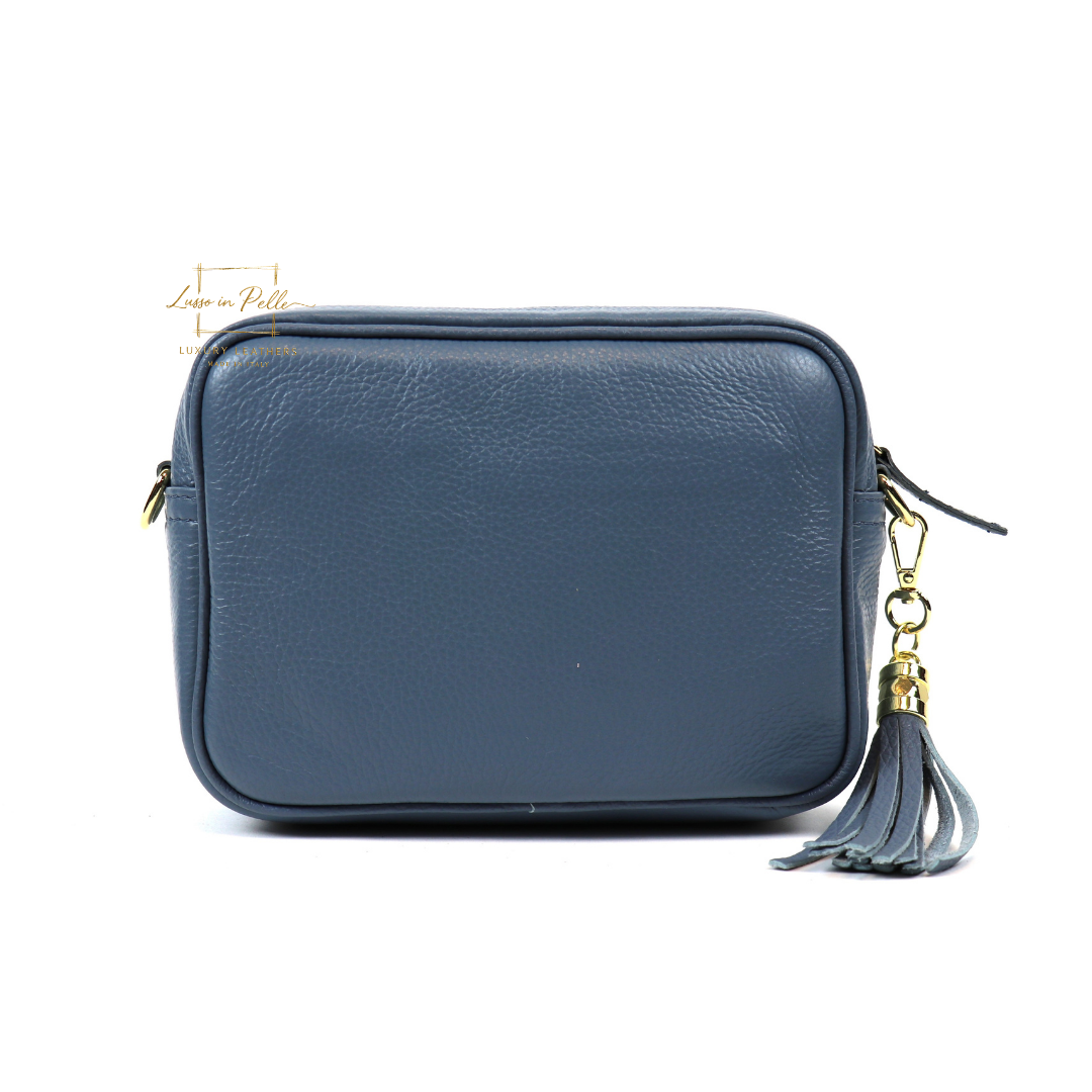 Sierra Genuine Italian Pebbled Leather Box Handbag - Lussoinpelle denim Crossbody bags