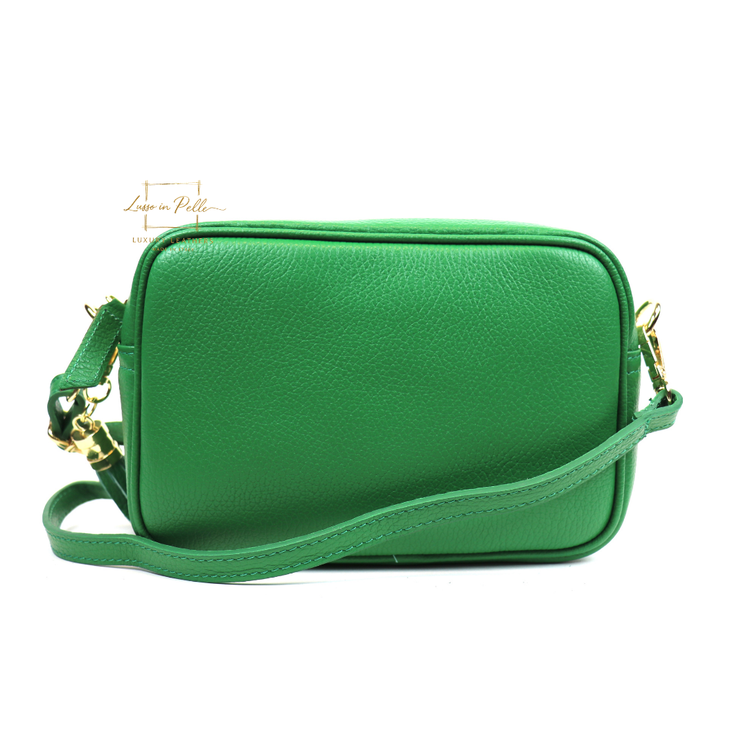 Sierra Genuine Italian Pebbled Leather Box Handbag - Lussoinpelle emerald green Crossbody bags